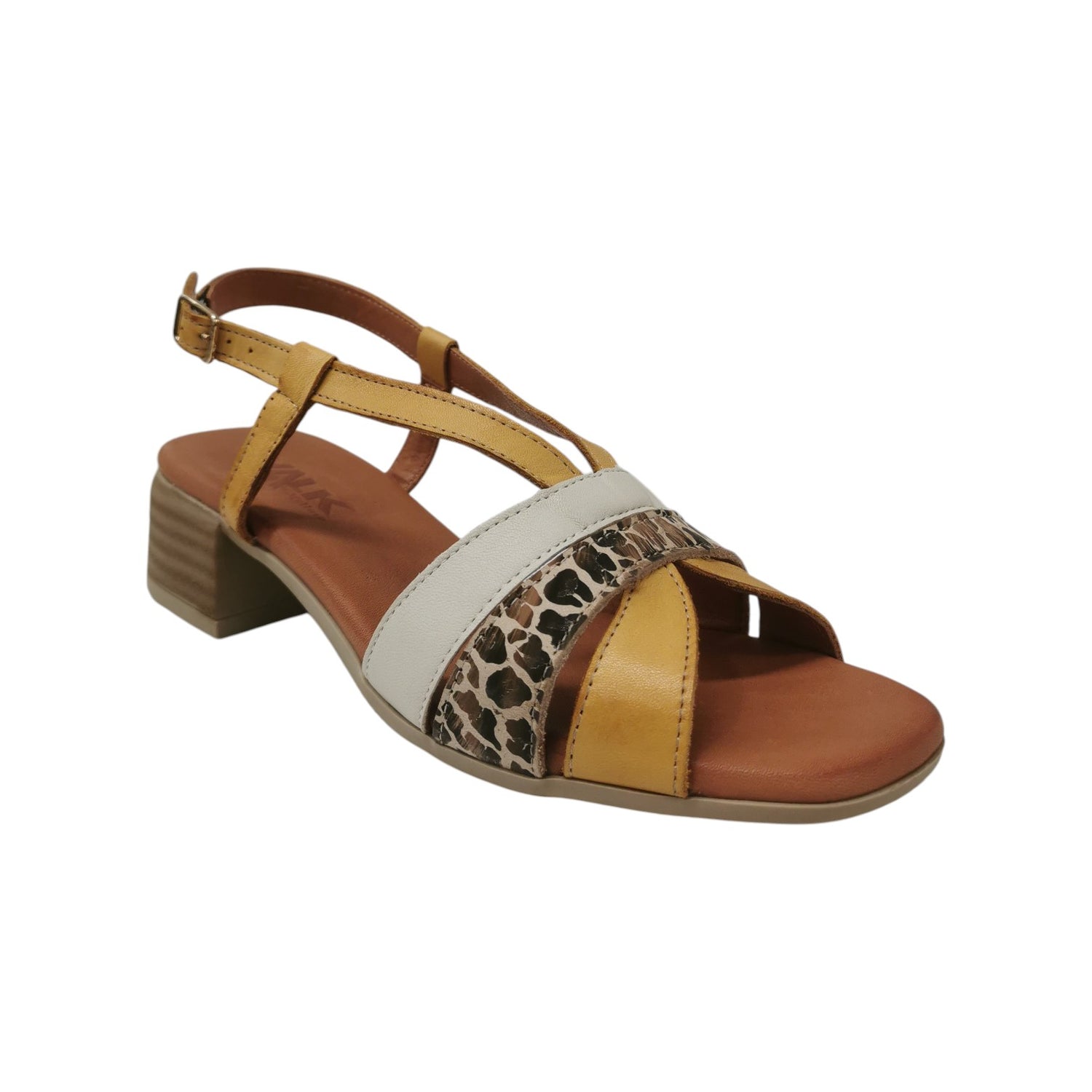 Melluso Sandalo Donna Giallo con Inserto Leopardato e Tacco Largo Alto 45mm