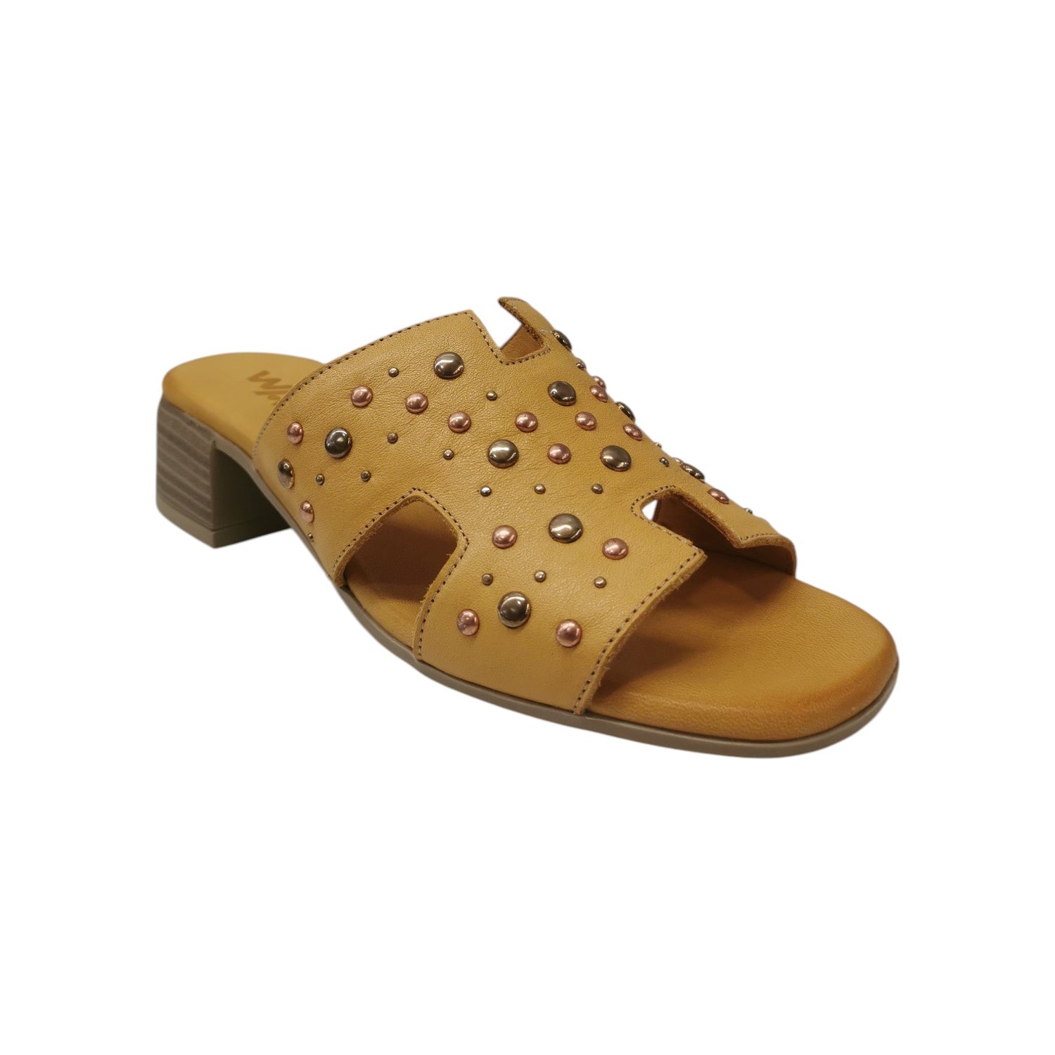 Melluso Scalzato Donna in Pelle Gialla con Borchie e Tacco Largo Alto 45mm