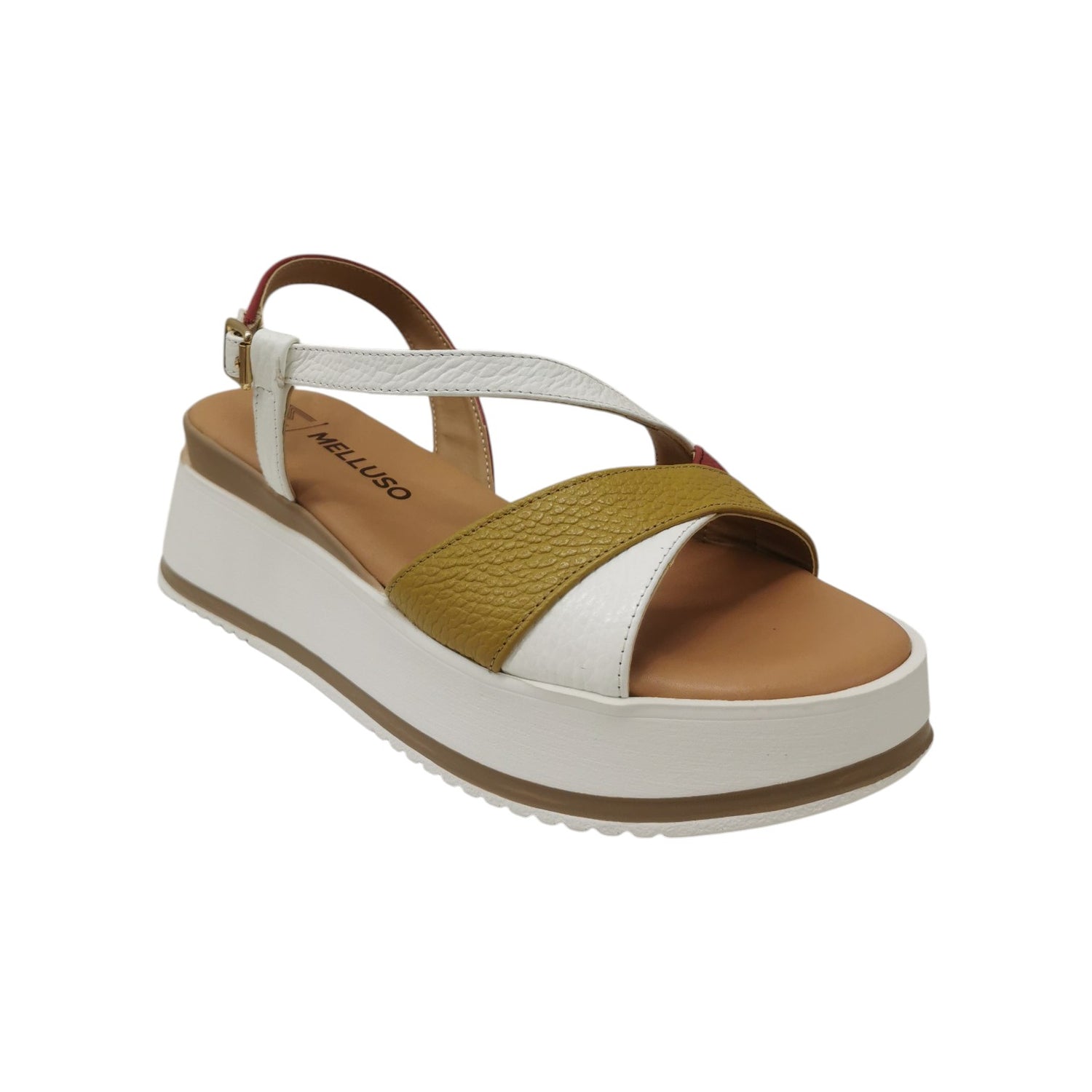 Melluso Sandalo Donna in Pelle Bianco Mostarda con Zeppa Alta 60mm