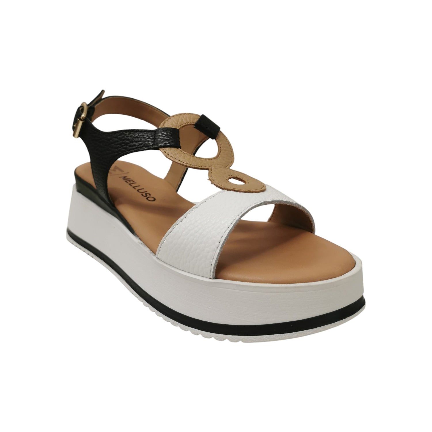 Melluso Sandalo Donna in Pelle Bianco Nero con Zeppa Alta 60mm