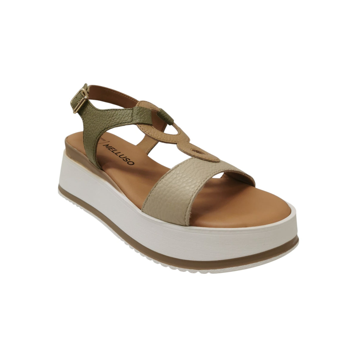 Melluso Sandalo Donna in Pelle Crema Verde con Zeppa Alta 60mm