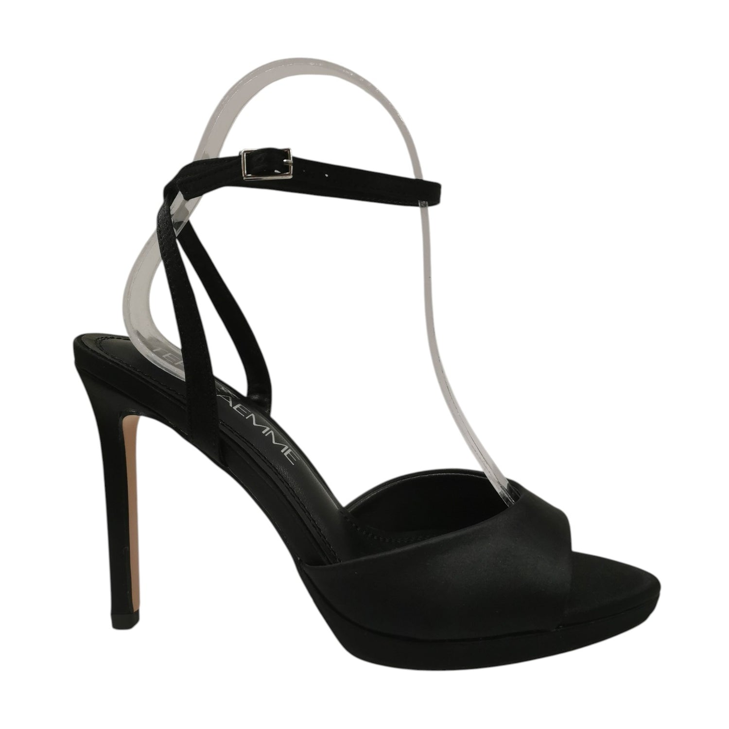Teresaemme Sandalo Donna in Raso Nero con Tacco a Stiletto Alto 110mm