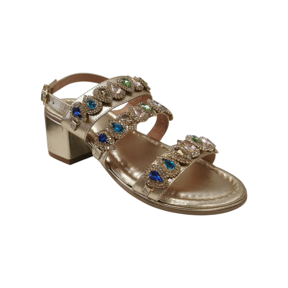 Bottega Smeralda Sandalo Gioiello Donna in Pelle Oro con Tacco Largo Alto 55mm