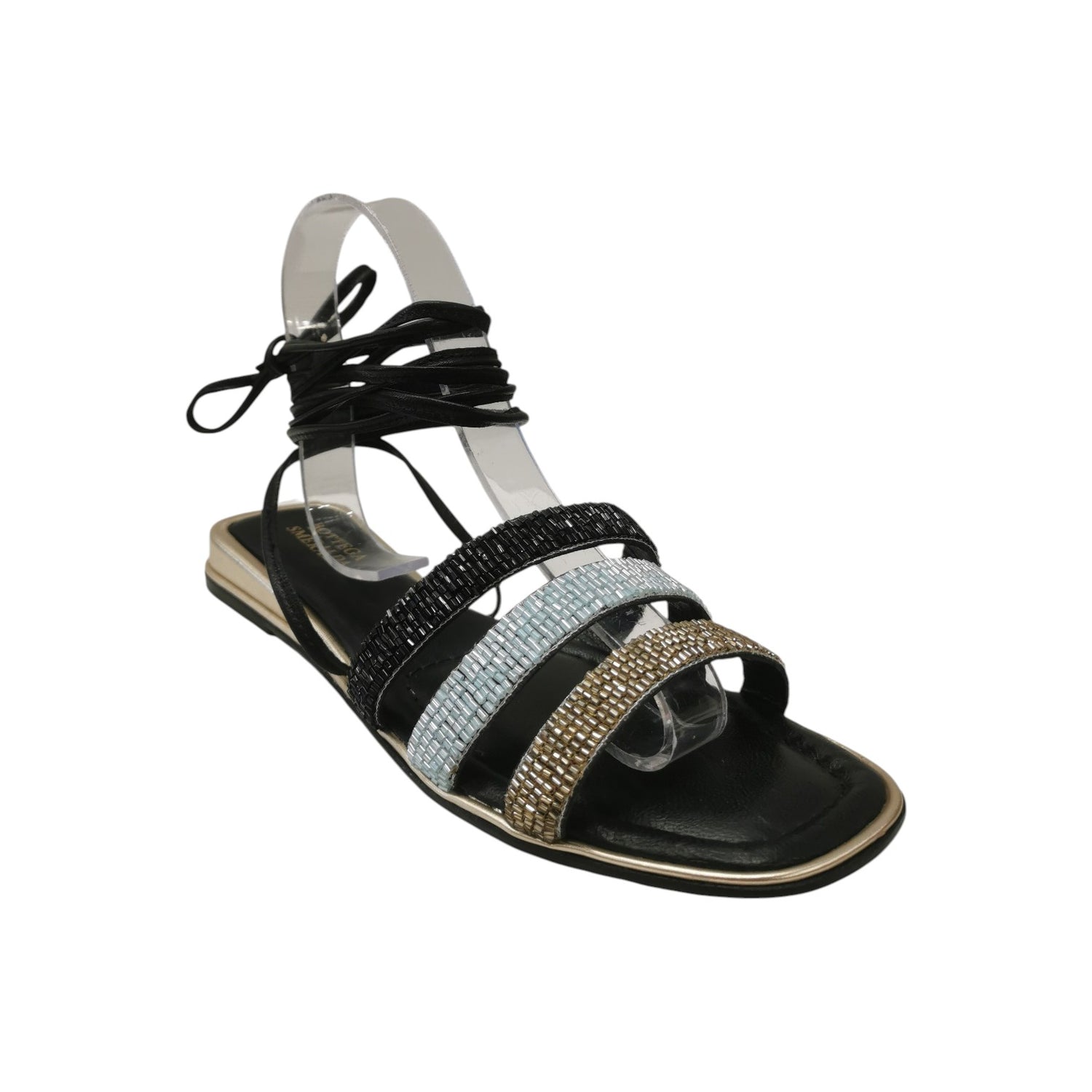 Bottega Smeralda Sandalo alla Schiava Donna Nero con Perline