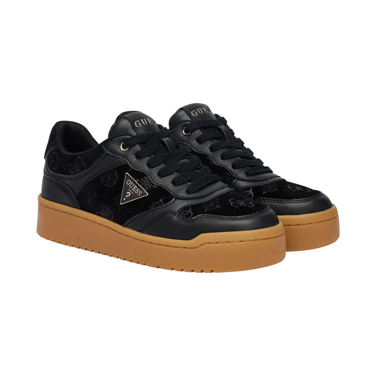 Guess Sneakers Donna in Camoscio Nero con Inserti in Ecopelle