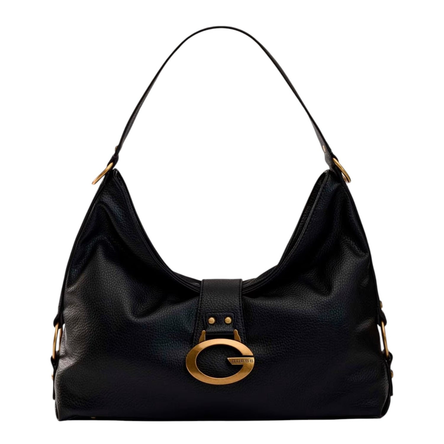 Guess Borsa a Spalla Donna in Ecopelle Nera Camden con Dettaglio Dorato
