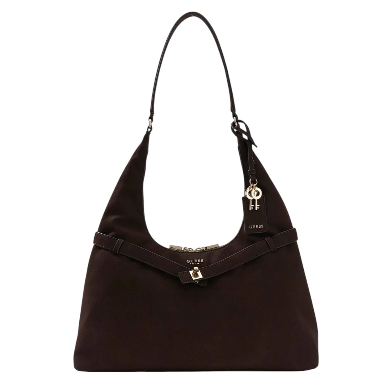 Guess Borsa a Spalla Donna Ella Hobo in Camoscio Sintetico Espresso