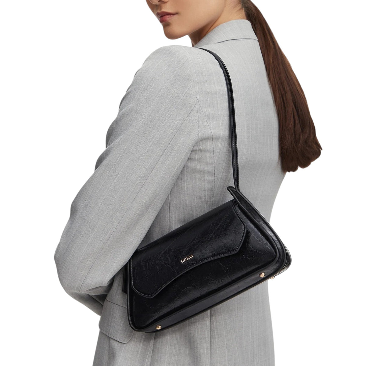 Guess Borsa a Spalla Donna Xena in Ecopelle Nera