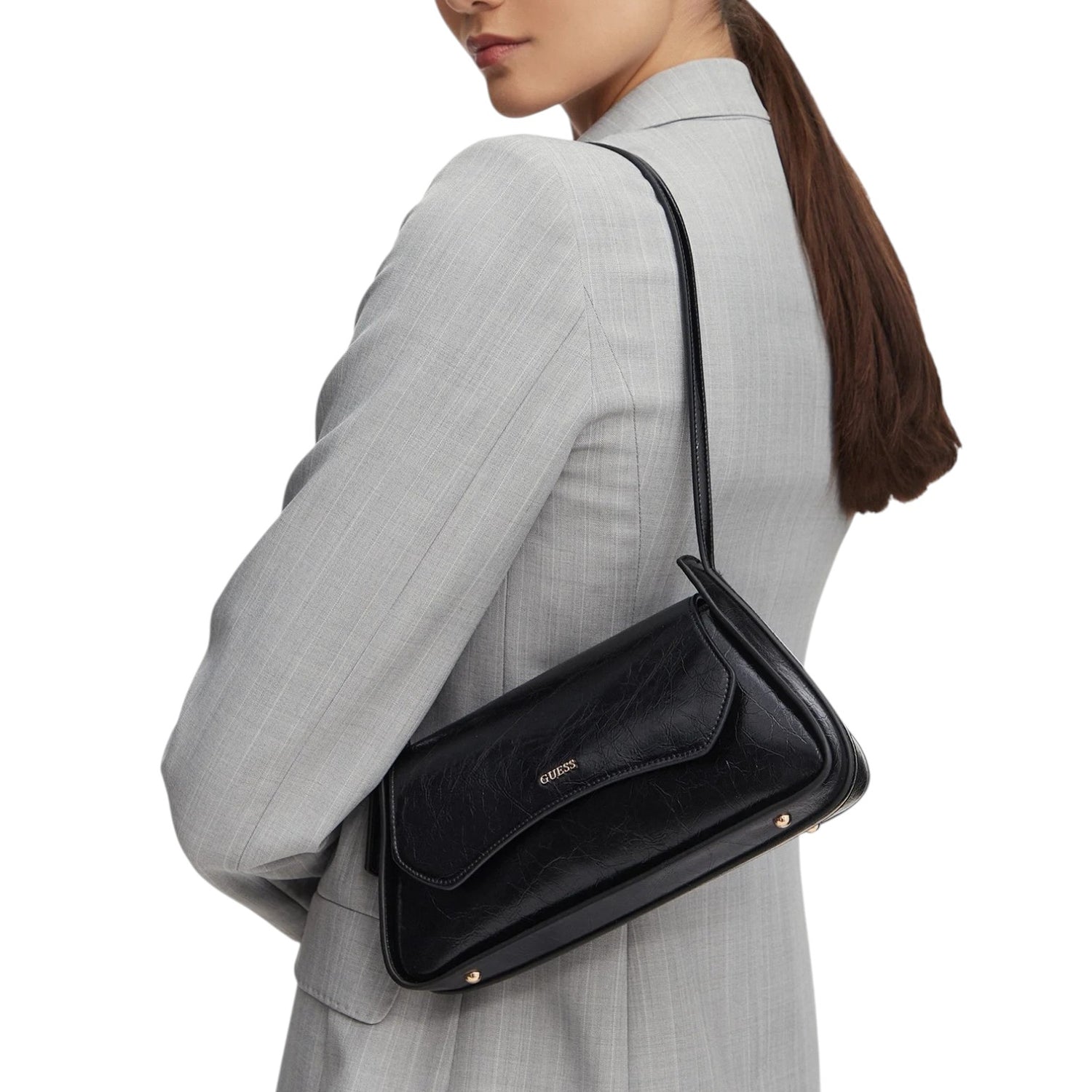 Guess Borsa a Spalla Donna Xena in Ecopelle Nera