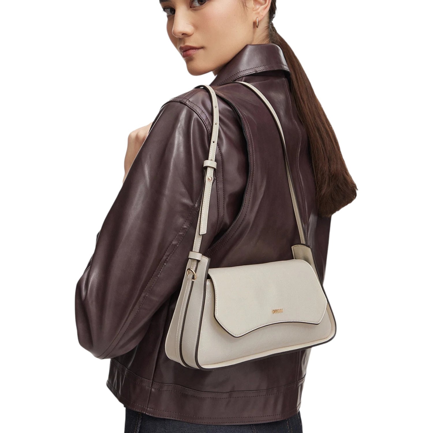 Guess Borsa a Spalla Donna Xena in Ecopelle Tortora Chiaro