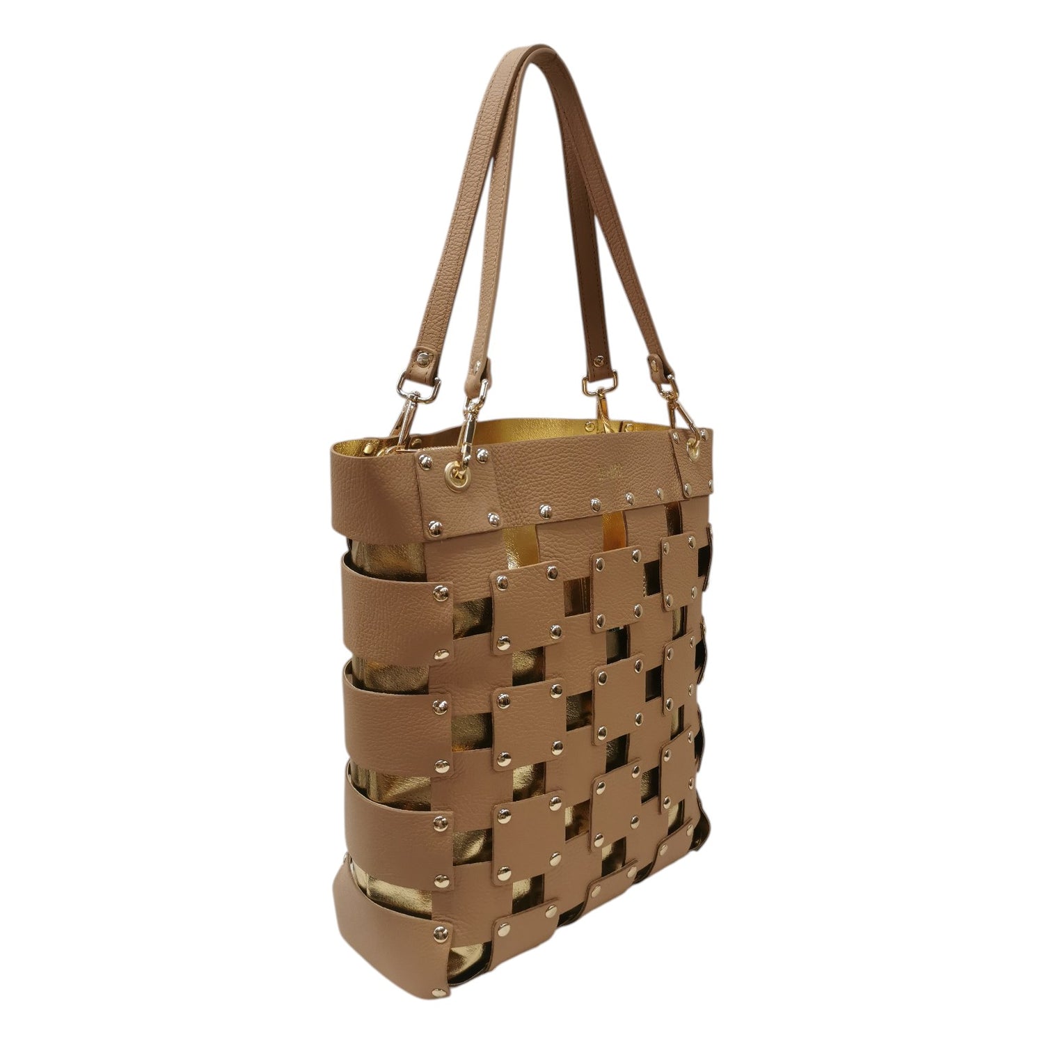M Brc Borsa a Mano Donna in Pelle Cammello Linea Square