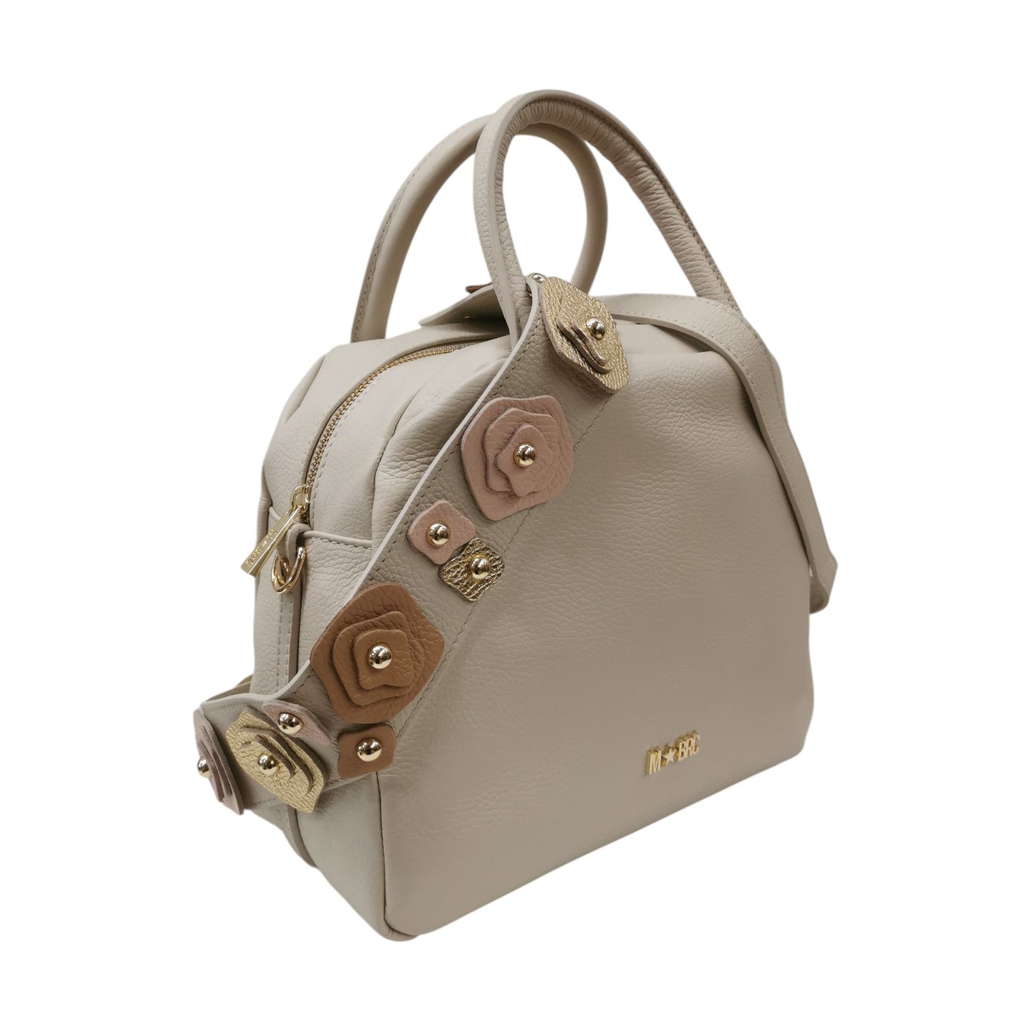M Brc Borsa a Mano Donna in Pelle Avorio Linea Flora