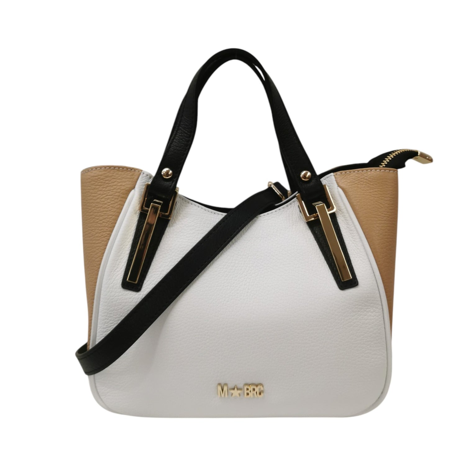M Brc Borsa a Mano Donna in Pelle Bianco Cammello Linea King