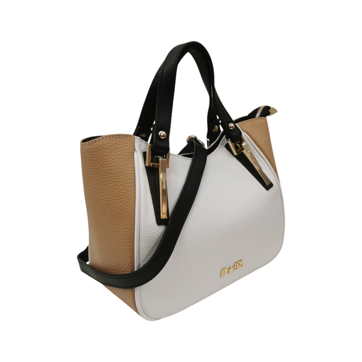 M Brc Borsa a Mano Donna in Pelle Bianco Cammello Linea King