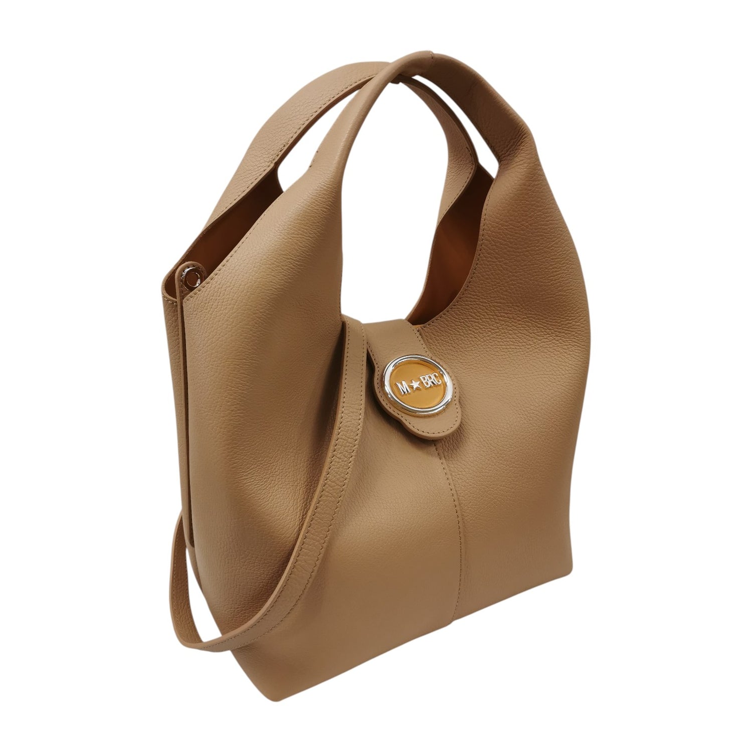 M Brc Borsa a Mano Donna in Pelle Cammello Linea Double con Pochette