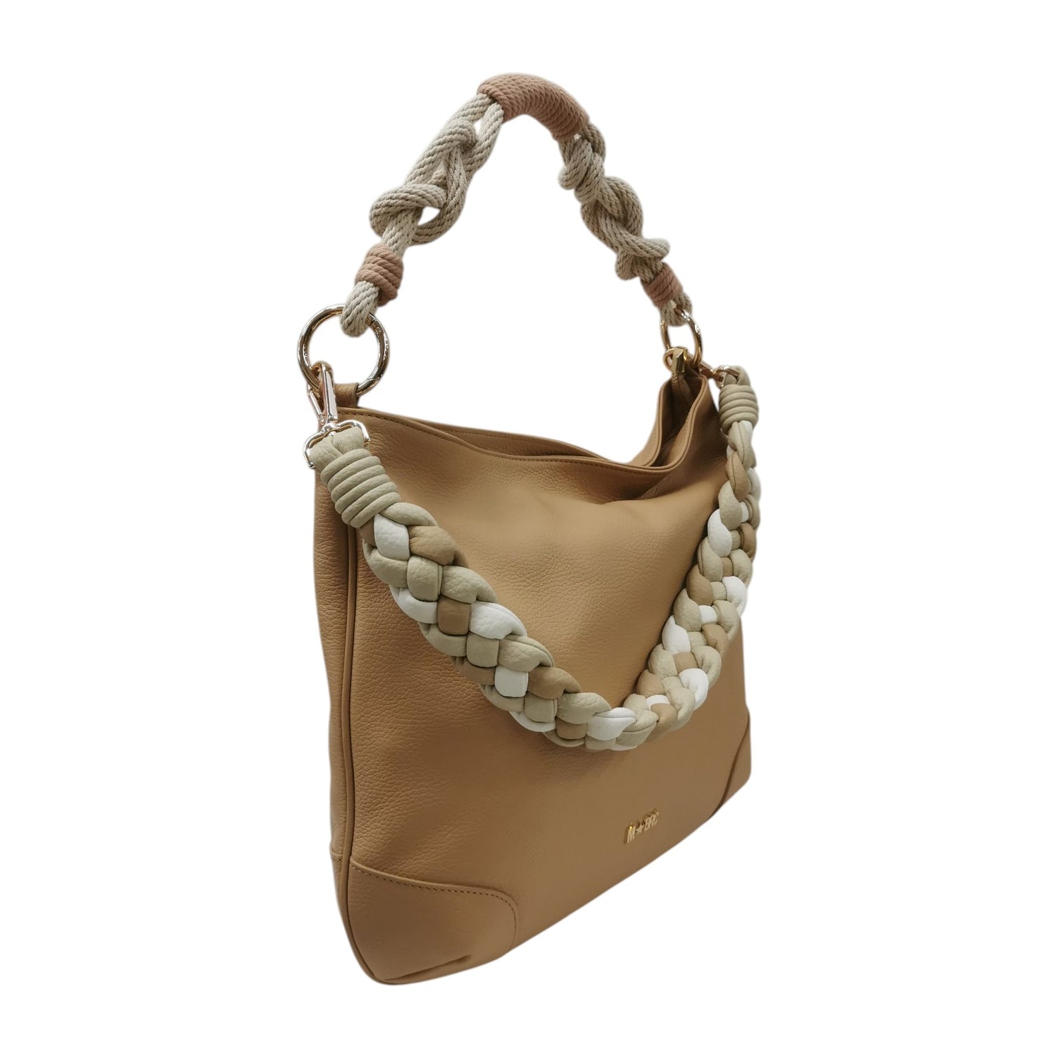 M Brc Borsa a Spalla Donna Story in Pelle Cammello con Manici Intrecciati